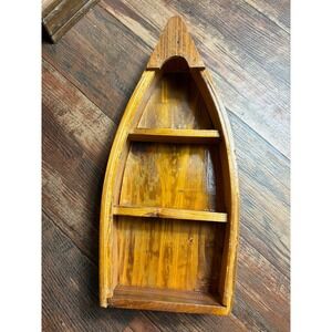 Wooden Boat Curio 3 Shelf Hanging/Standing Display Beach Nautical Rustic 14"